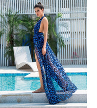 Load image into Gallery viewer, Blue Leopard Print Chiffon Maxi Dress
