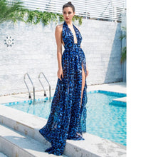Load image into Gallery viewer, Blue Leopard Print Chiffon Maxi Dress
