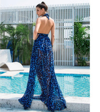 Load image into Gallery viewer, Blue Leopard Print Chiffon Maxi Dress
