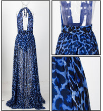 Load image into Gallery viewer, Blue Leopard Print Chiffon Maxi Dress
