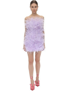 Mini Ostrich Feathers Candy Colour Cocktail Gown